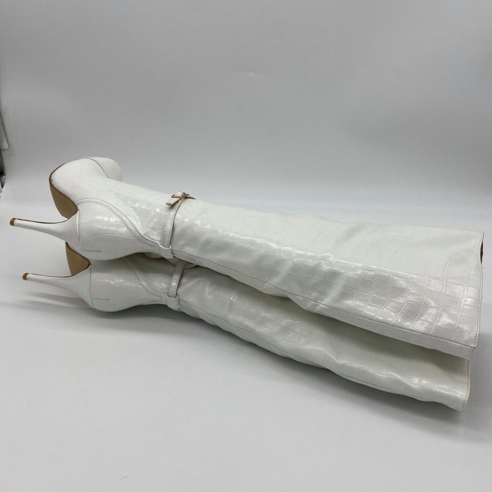 White Pointed Toe Stiletto Heel Thigh High The Kn - Picture 3 of 9